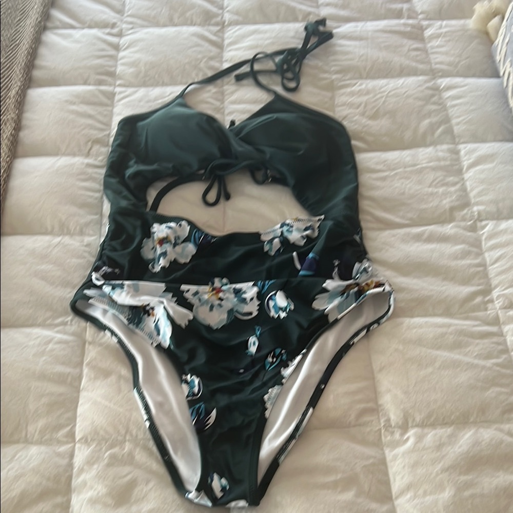 Floral One Piece Swimsuit - Green large